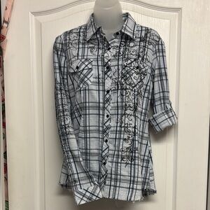 Daytrip Black and White Plaid Top